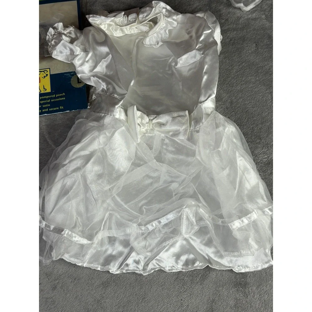Canine Wedding Dress with Veil Pet Large White‎ Satin Dog Bridal Gown NEW